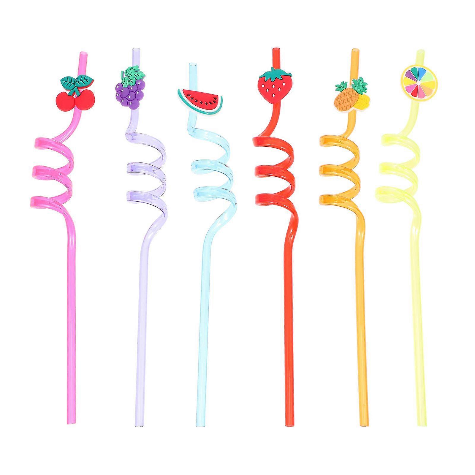 12Pcs Fruit Drinking Straws Cartoon Fruit Straws Party Drinking Straws (Random Style)