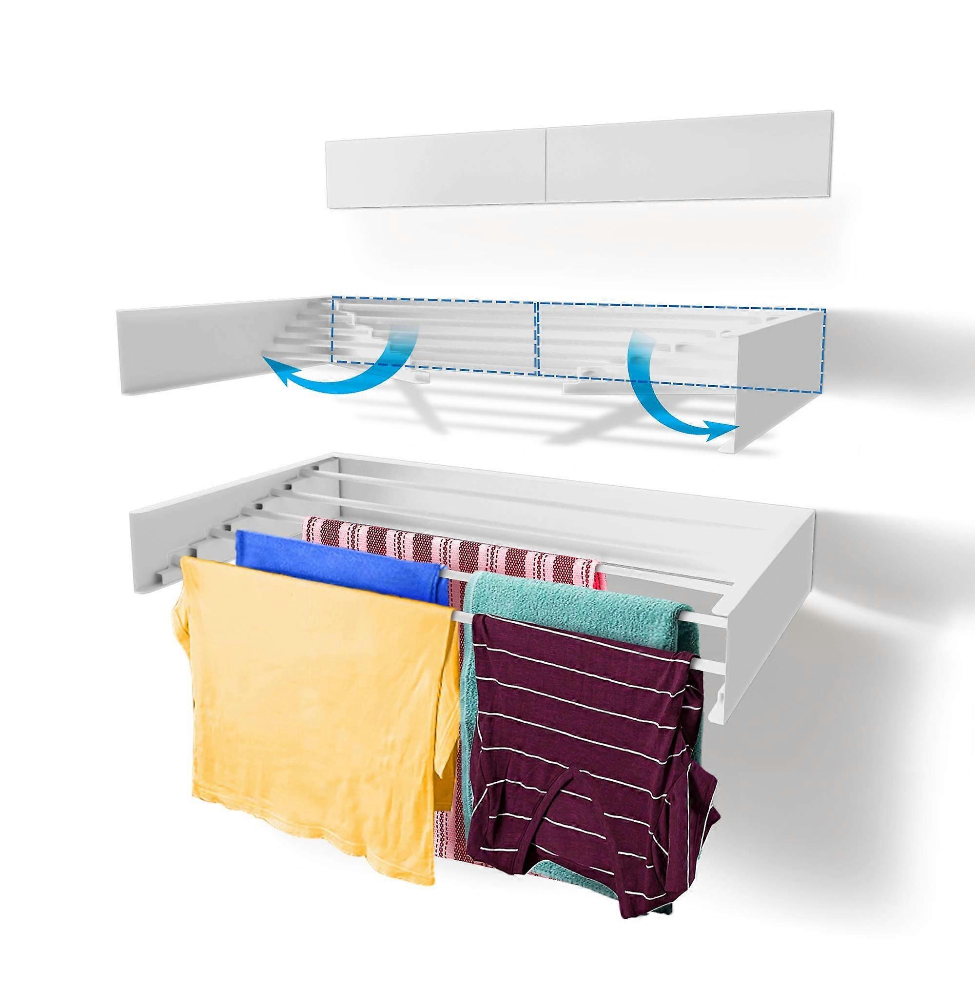 Laundry Drying Shelf 28 Inches White Wall-Mounted Retractable Design 40 lbs Capacity Space-Saving Organizer