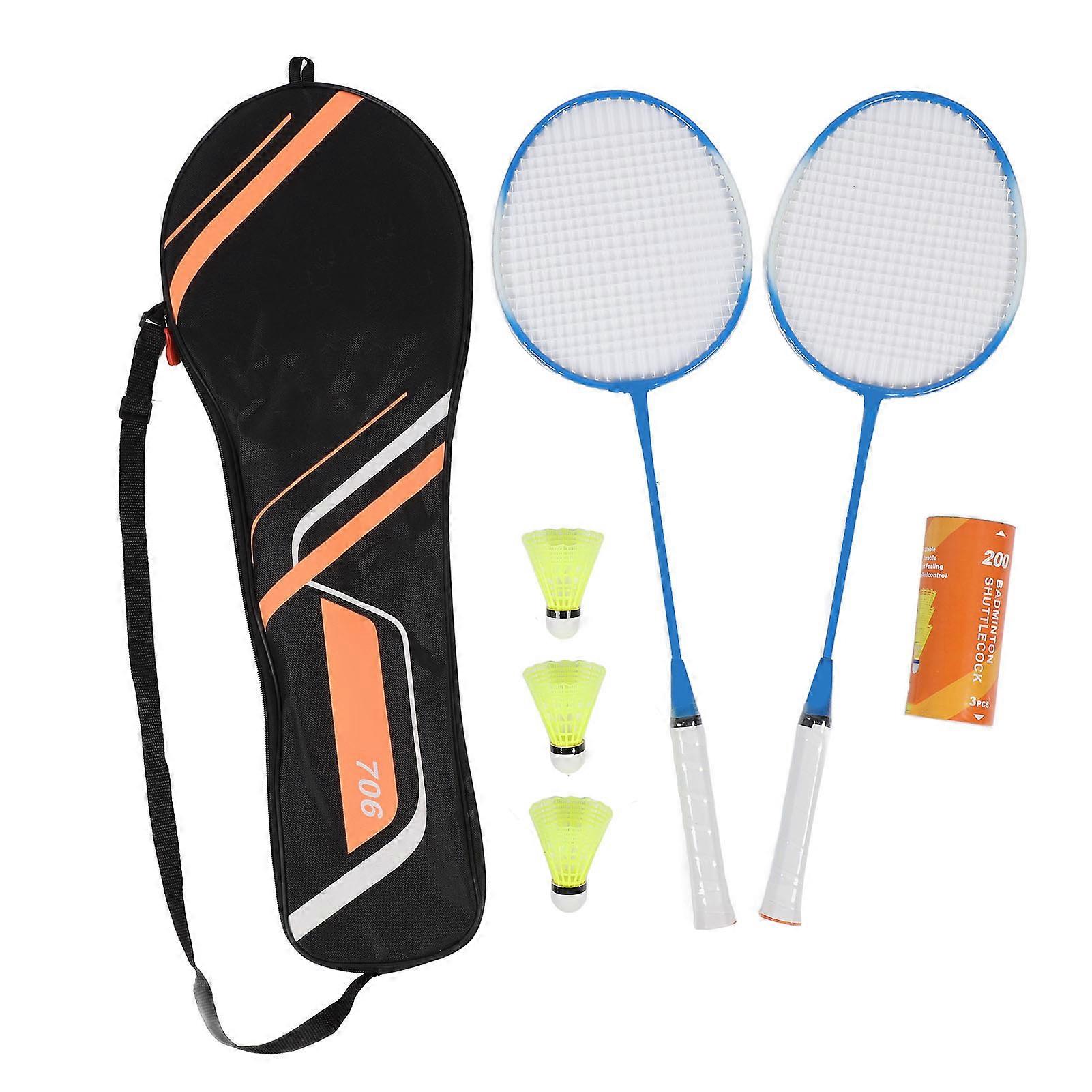 2 Player Low Vibration Strong Elasticity Iron Alloy Badminton Rackets Set with 3 Nylon Shuttlecocks Carry Bag