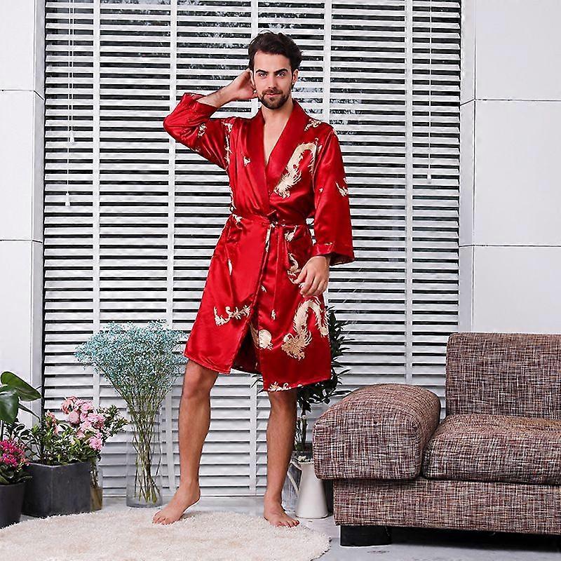 Men's Satin Robe With Shorts - Nightgown Soft Printed Bathrobes Pajamas