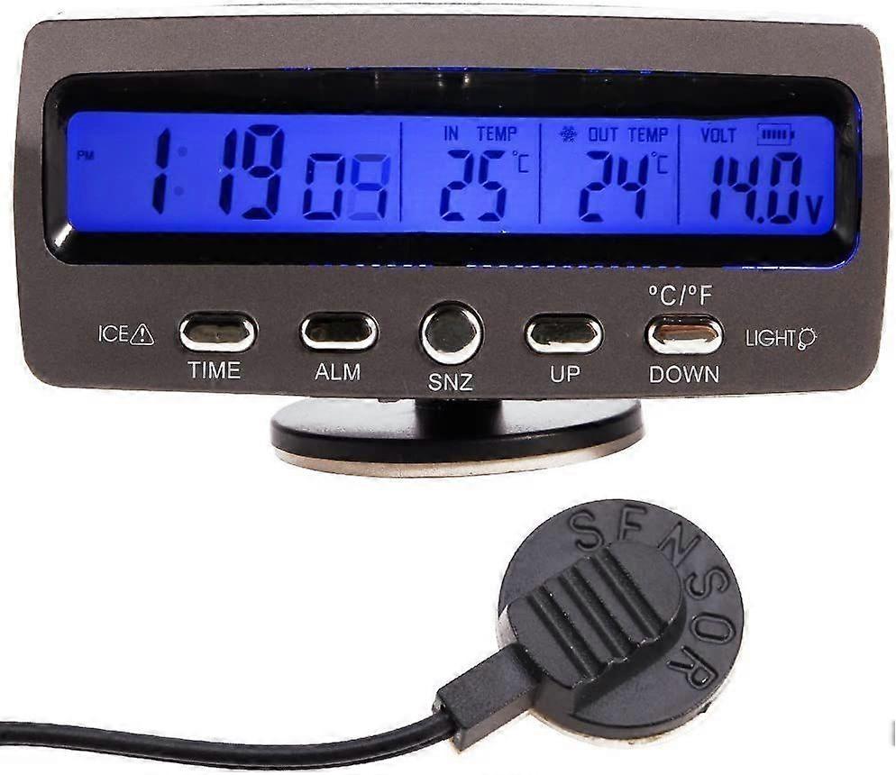 12V Car Voltage Monitor Meter Thermometer with Temperature/ Time LCD Display