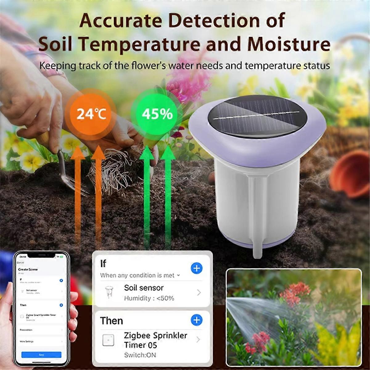 Tuya Smart Zigbee Solar Soil Sensor for Gardening Temperature and Humidity Meter APP Control Digita