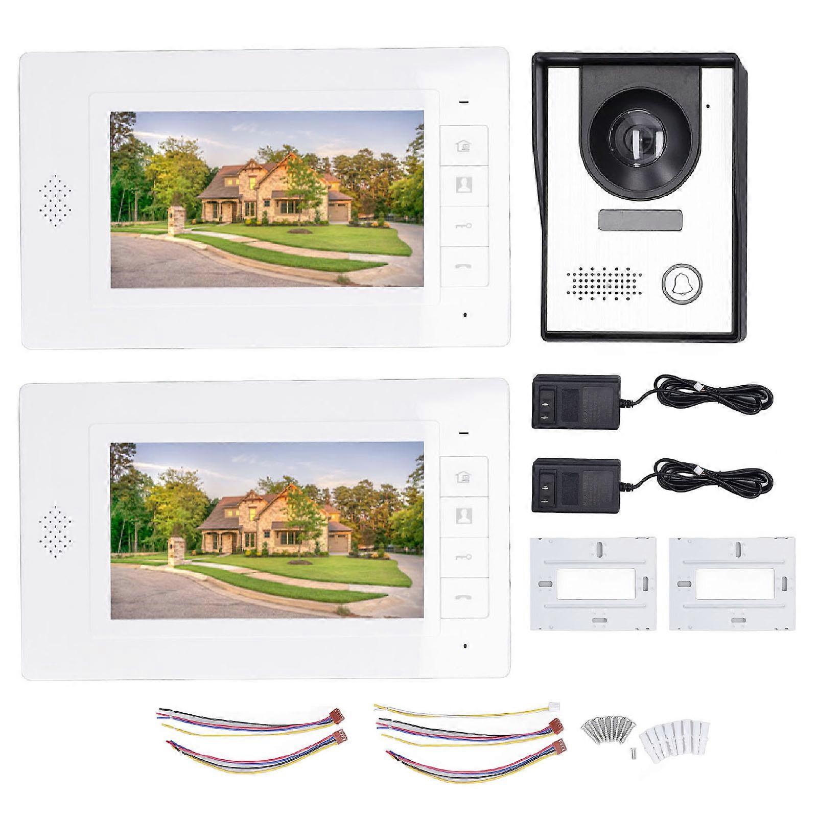 Doorbell 2 Pcs 7in TFT Screen Hands Free Call Monitor Night Vision Outdoor Camera Video Intercom System