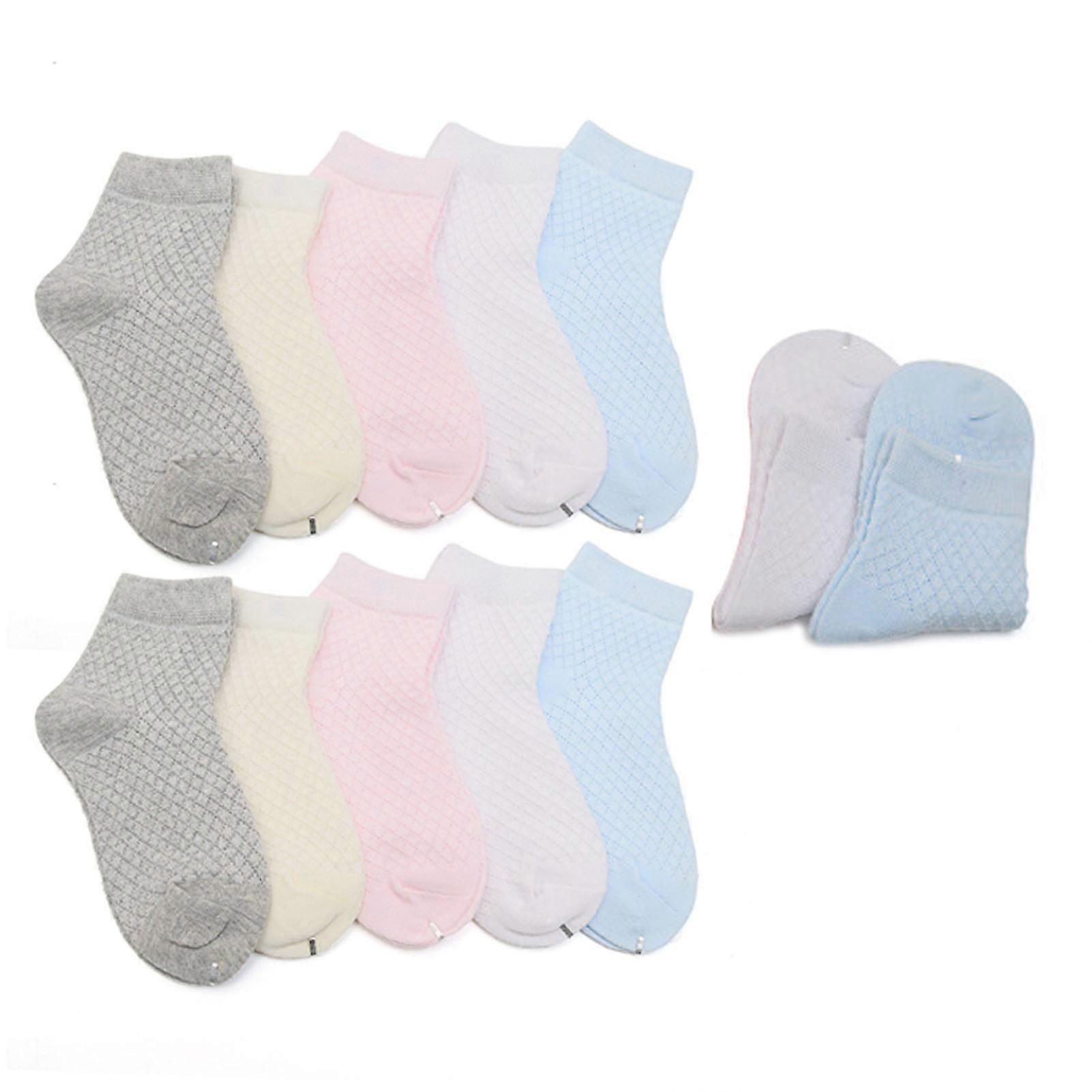 12 Pairs Kids Socks Toddler Baby Combed Cotton Breathable Absorbent Thin Grid Mesh Crew Sock for Summer