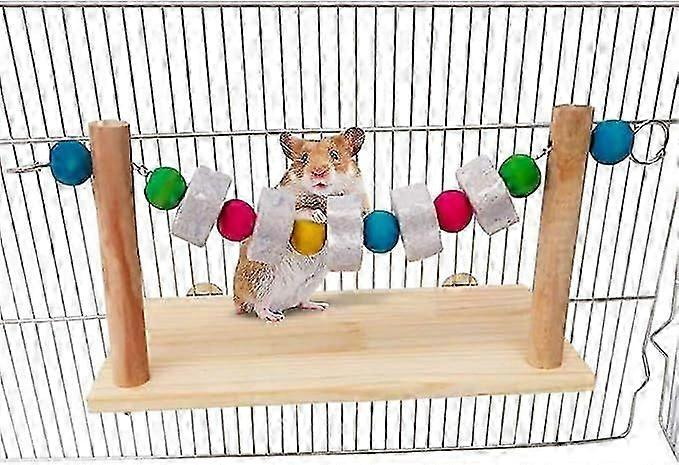 Hamster Wood Ledge Platform with Lava Stone Block Chew Toys,Pet Cage Resting Wooden Shelf for Chinchilla Guinea Pig Gerbil Mouse Rat