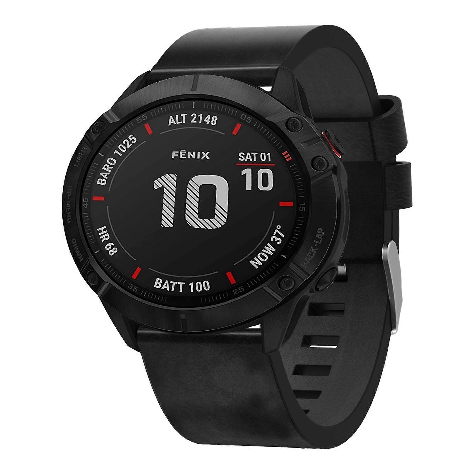 Pour Garmin Fenix 6X Pro 26mm Bracelet de montre en cuir à boucle en acier