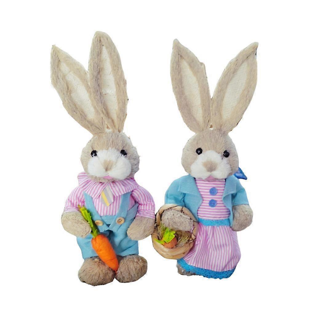 2Pcs Rabbit Sculptures Bunny Figurines Easter Decorations Cute Animal Statues