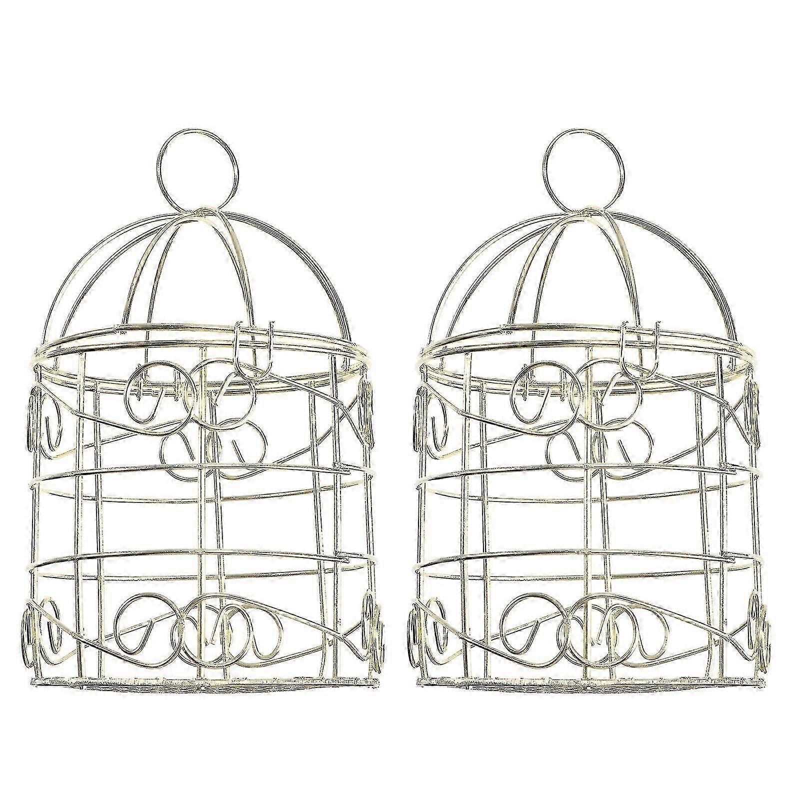 2PCSレトロゴールデンバードケージアイアンアート中空バードケージバード採餌バスケット-FCYラッキー