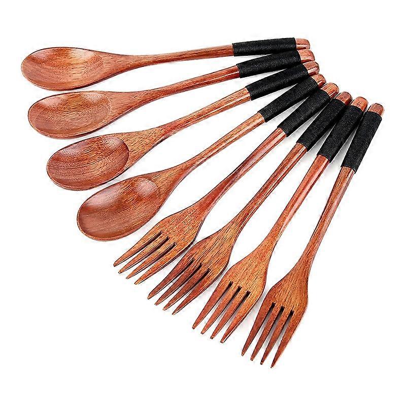 8Pcs Wooden Spoons Forks Set, Japanese Style Wooden Utensil Set, A