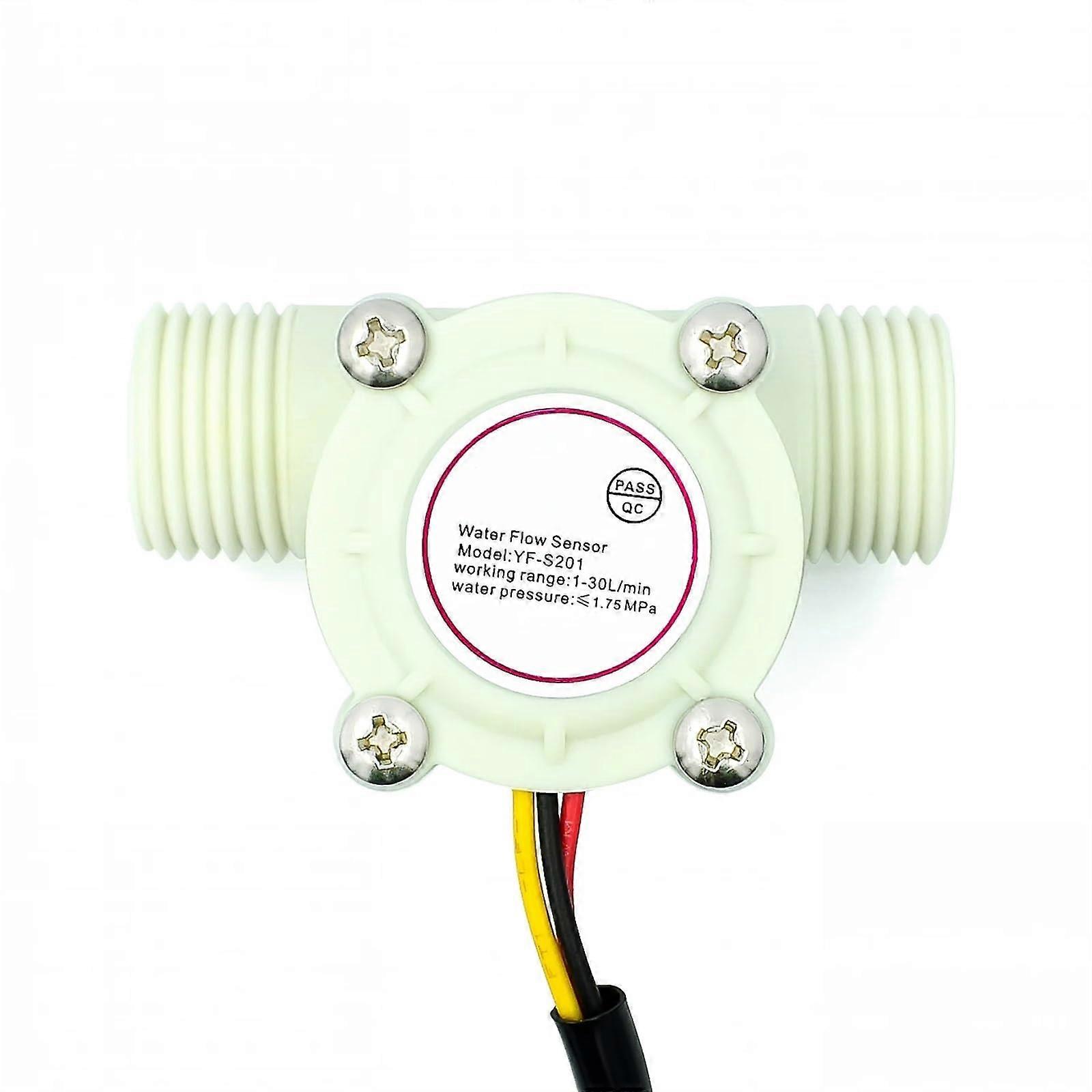 12V Water Flow Sensor YF-S201 DC 5-18V Flowmeter 1-30L/min Liquid Control Switch White Size 2.0MPa