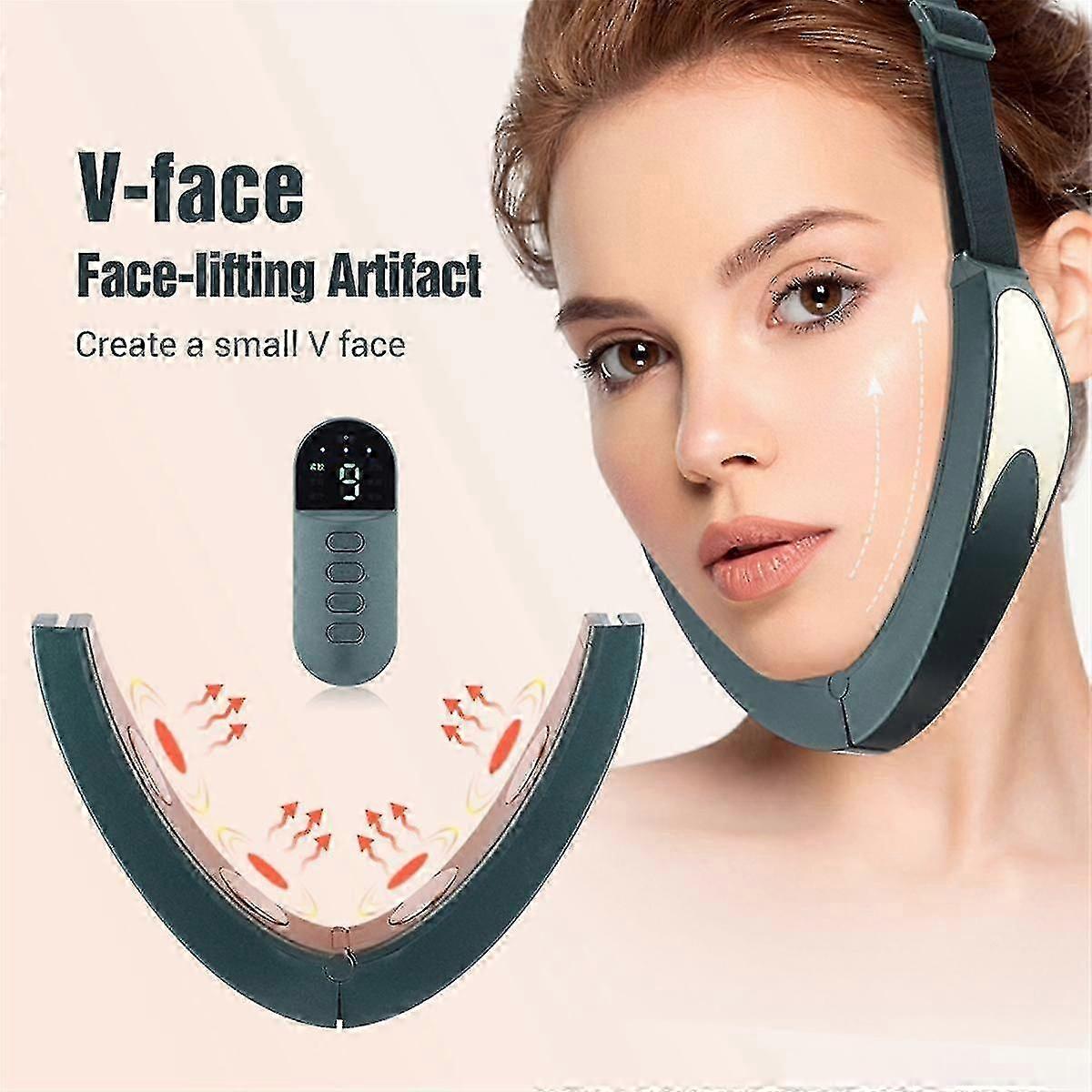EMS Vフェイスフェイスフェイスリフトデバイス、6モード加熱肌若返り、二重あご振動