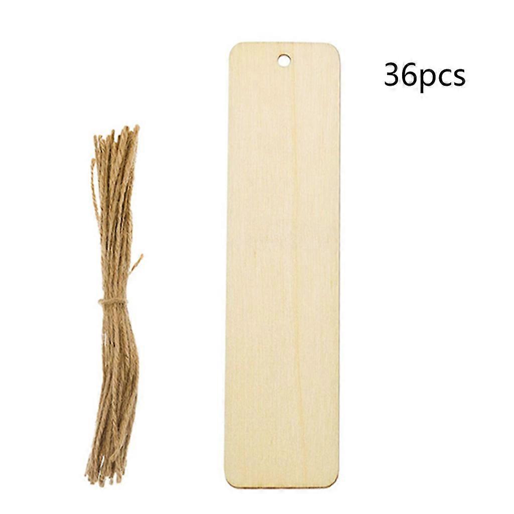 Wood Bookmark Bulk Blank Bookmarks with Ropes Wooden Book Markers Rectangle Thin Hanging Tag with Holes for DIY
