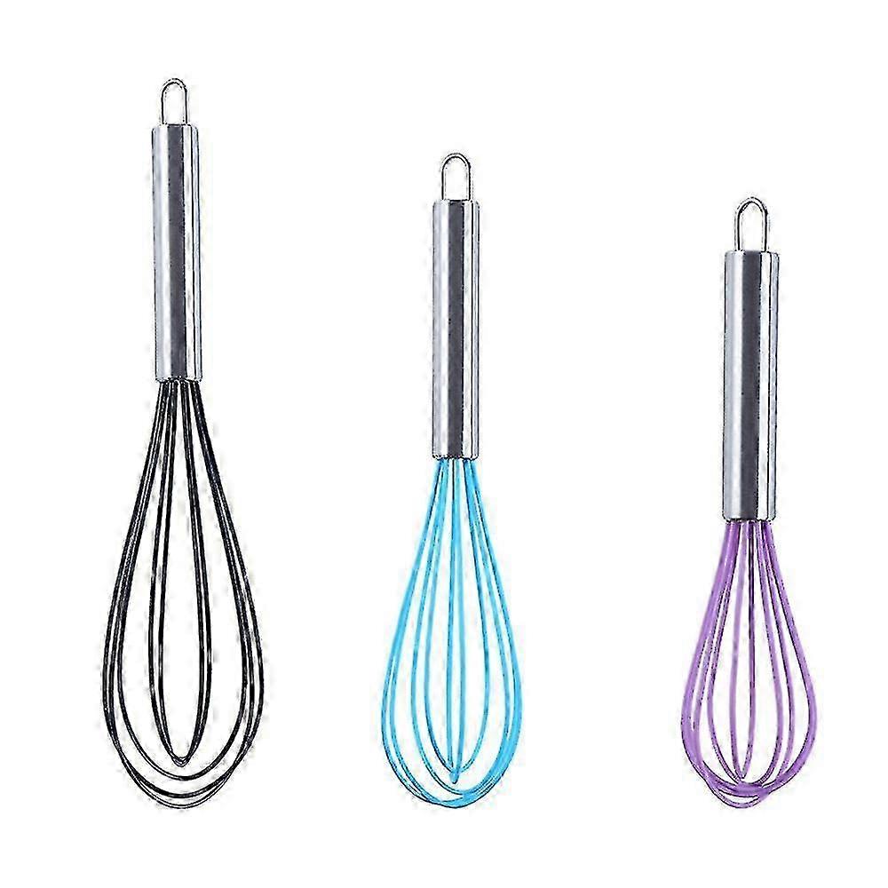 3 Pack Durable Kitchen Silicone Whisk Set Suitable for Blending, Whisking, Beating, and Cooking Tasks
