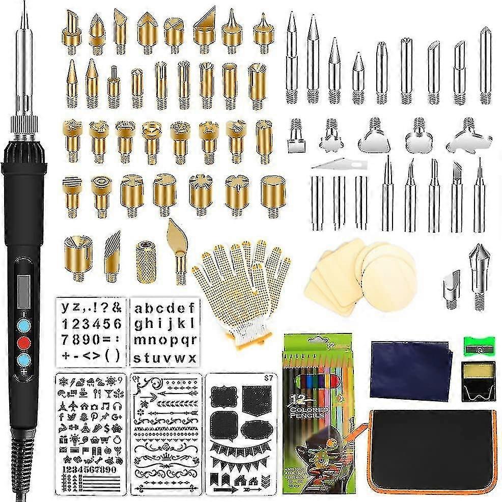 110-Piece Professional Wood Burning Kit with Stencils & Tips, Pyrography Tool Set for Engraving Art