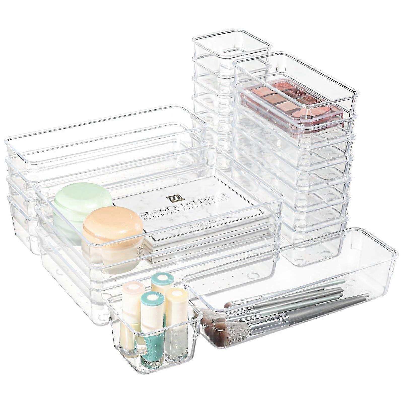 25-Pack Clear Plastic Drawer Storage Box, 4 Sizes, Home Organization Tools