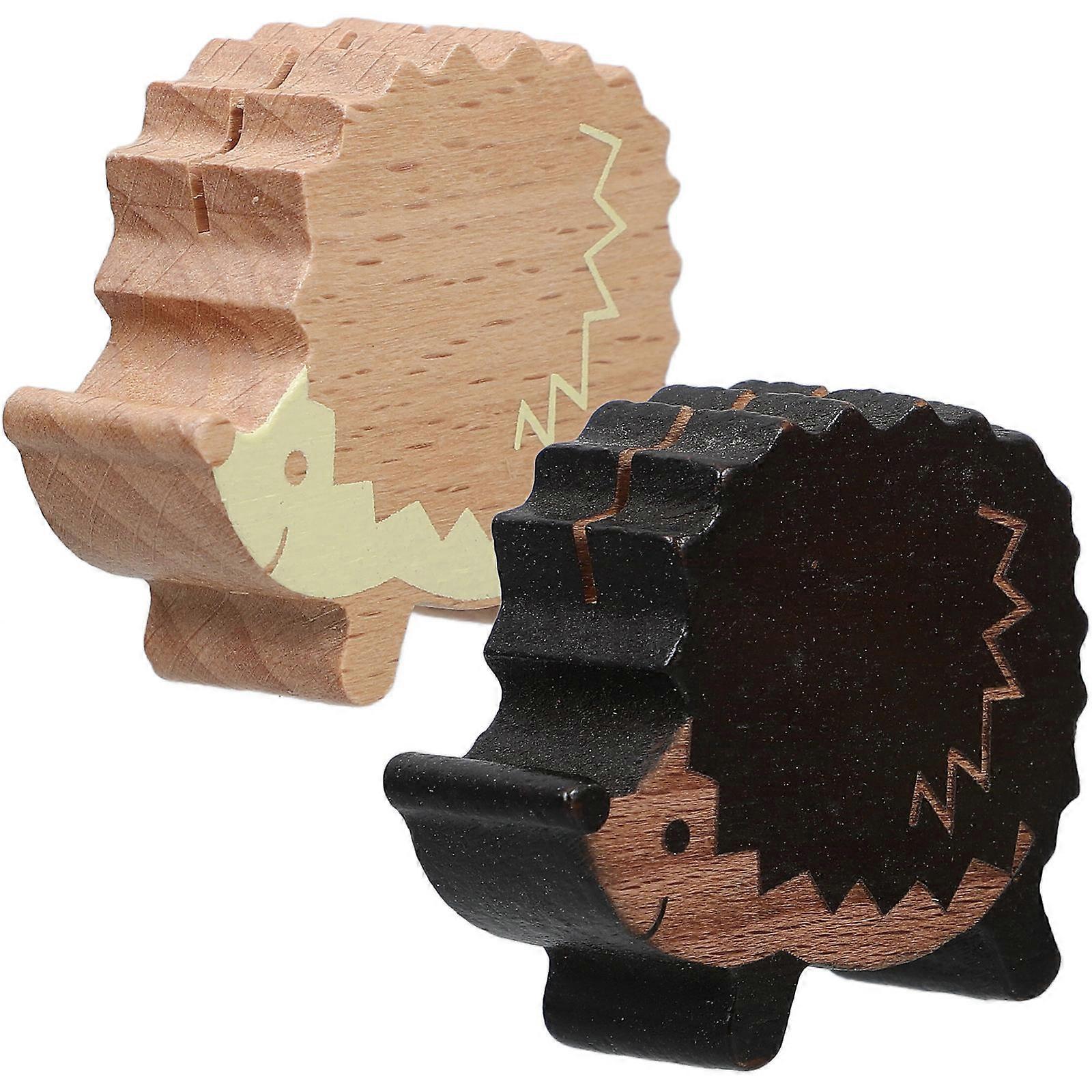 Wooden Postcard Holder Set of 2 Minimalist Hedgehog Design Compact Table Stand for Photos Messages and Bookmarks Christmas Decor Party Favors