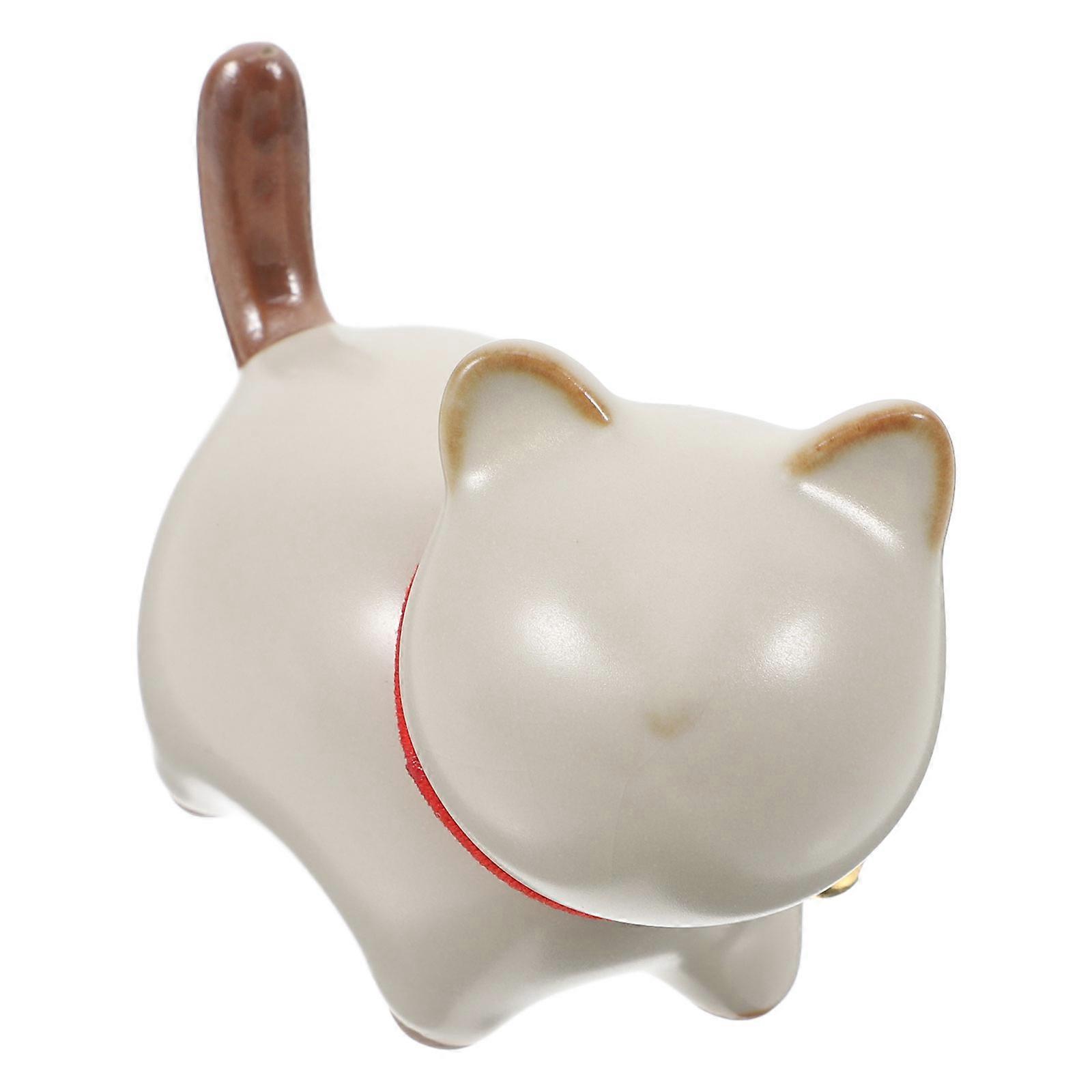 Ceramic Cat Shape Tea Pet Mini Figurine Office Desk Decor Calligraphy Pen Rest 1Pack