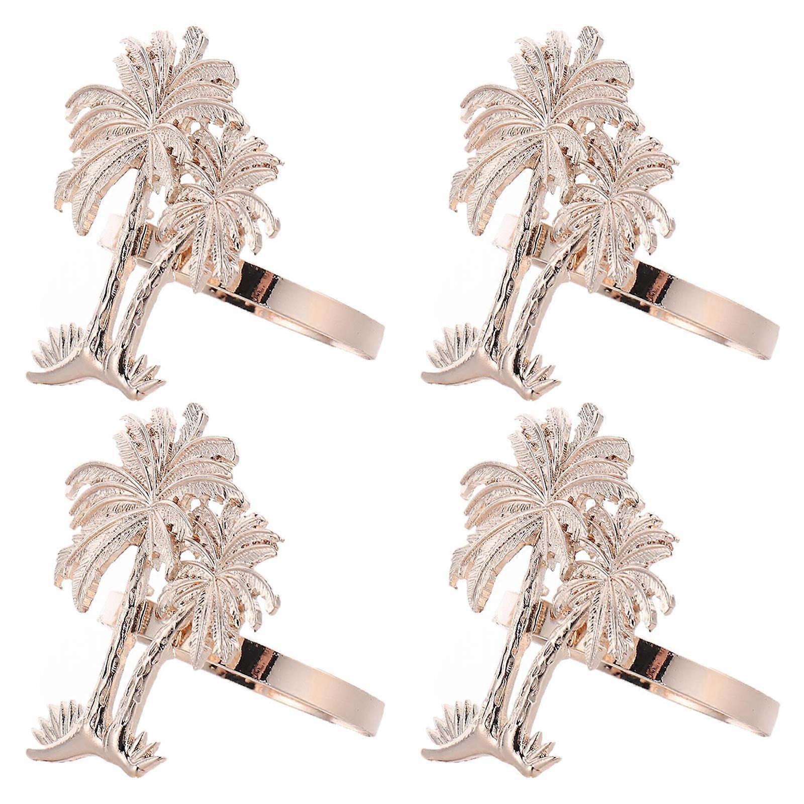 Decorative Napkin Rings Coconut Palm Tree Shape Dining Table Decorations Rose Gold 4Pcs