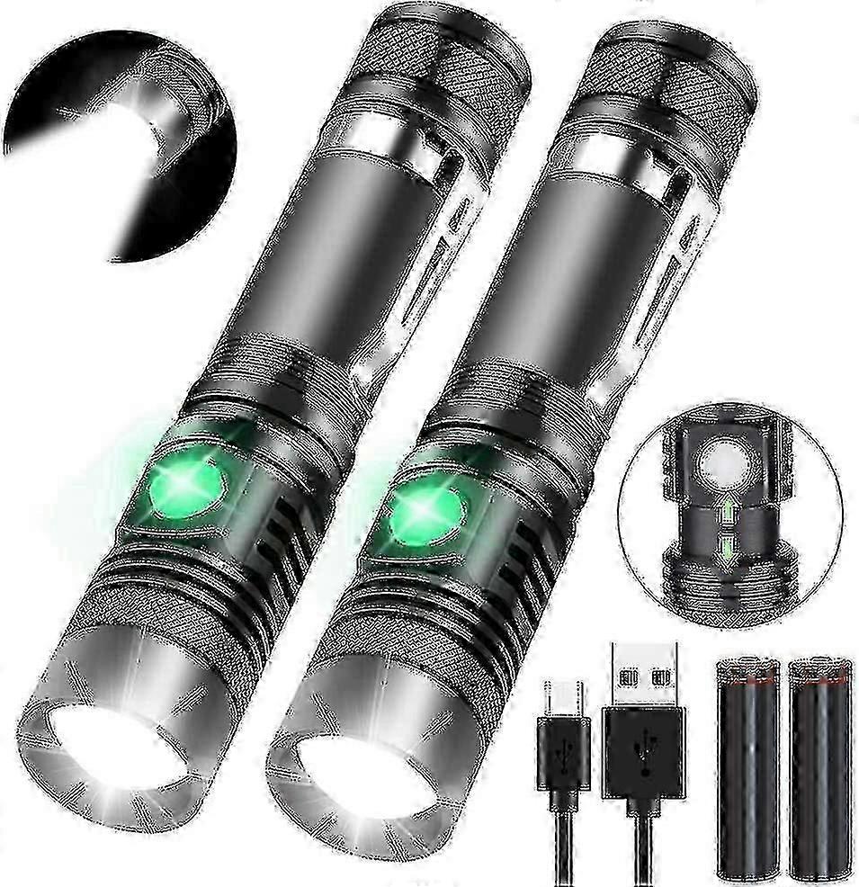 Rechargeable Tactical Flashlight, Led Flashlights High Lumens (include 18650 Battery),pocket-sized Flashlight With Clip, Water Resistant2 Pack