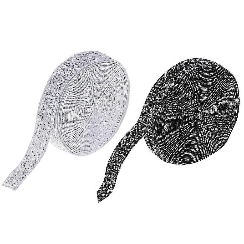 2 Roll 5 Yards Bling Cotton Fold Over Sewing Elastic Band for Dressmaking