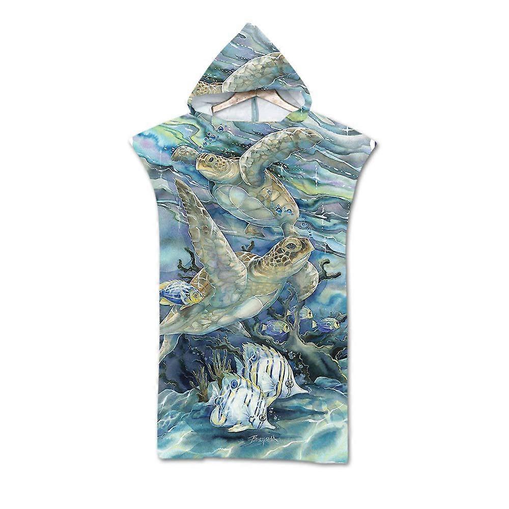 Bath Poncho Beach Towel with Hood Quick Drying 3D Ocean Bathrobe 75X110cm Green Turtle Ref: 5192