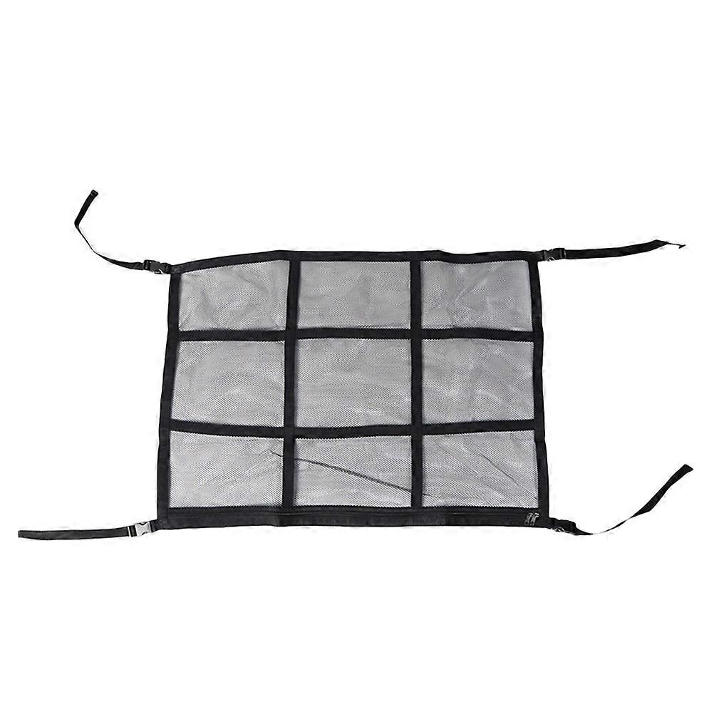 Car Ceiling Storage Net Organizer Double-Layer 80X54cm Black Polyester 1Pack
