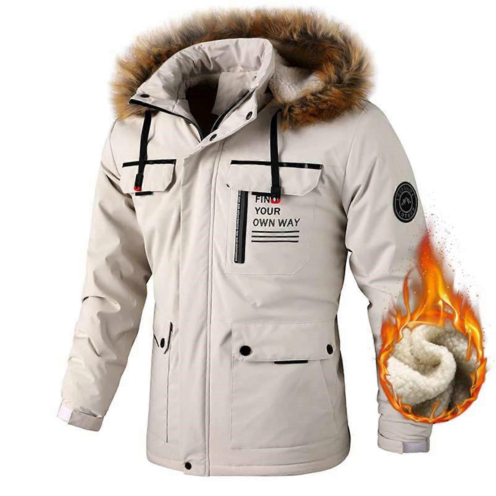 Jacket Men's Winter Parka With Thick Fleece Lining A3-Weiss Size M Softshell Quilted Winter Coat