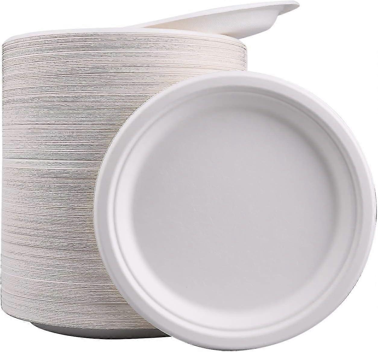 200 Pcs Super Strong Compostable & Biodegradable White Disposable Paper Plates for Easter Gift