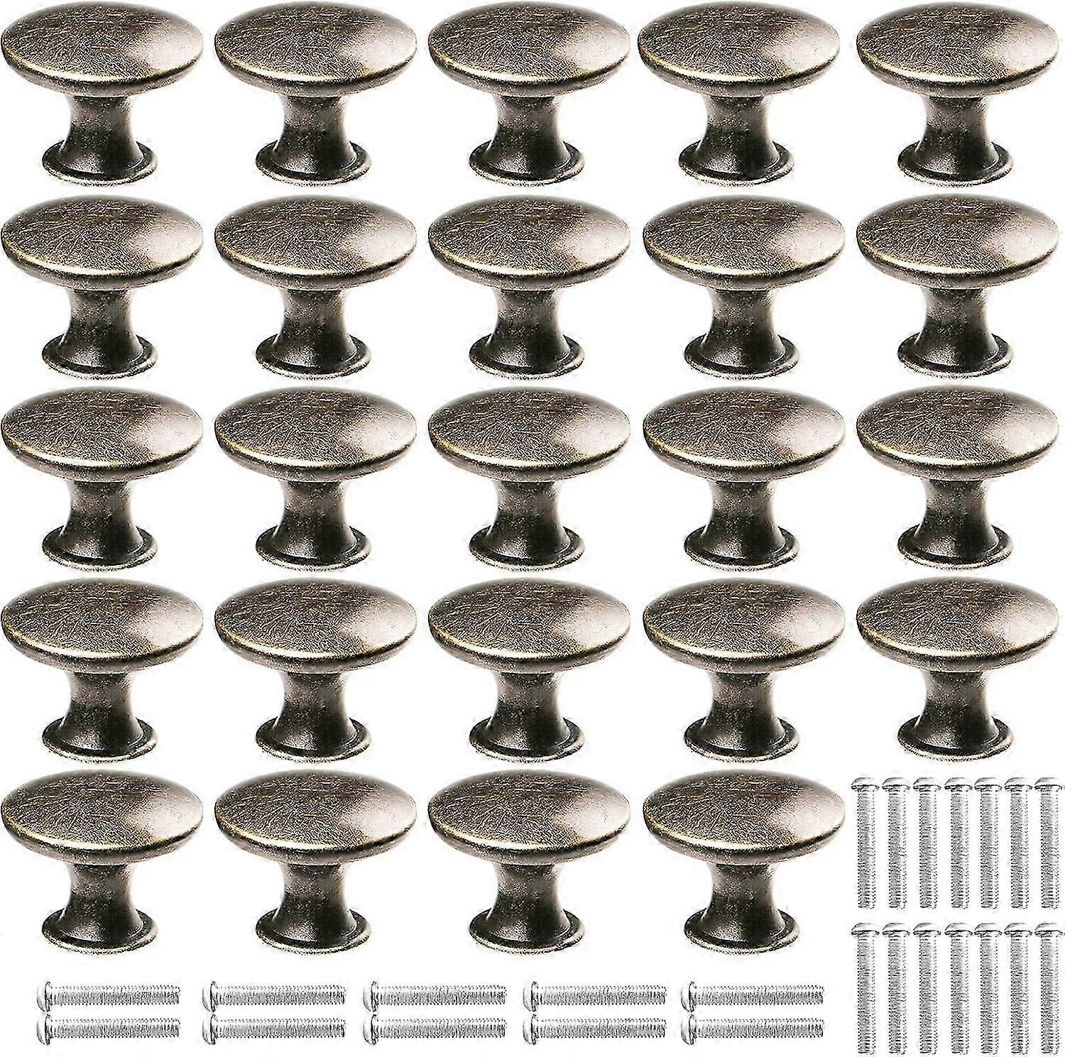 24 Pcs Vintage Style Cabinet Door Knobs in Bronze with Screws - Round Mushroom Shaped Cupboard Handles for Drawers and Storage Units