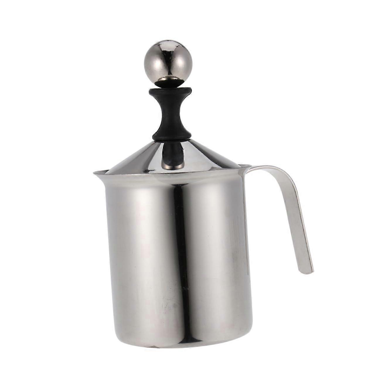 Manual Stainless Steel Milk Frother 400ml Double Mesh Creamy Foam Maker Ideal for Coffee Latte Cappuccino Silver