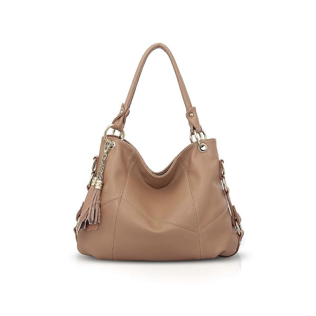 Women's Handbag Soft Leather Shoulder Bag With Large Capacity Khaki Top-Handle Tassel Designer Shopper