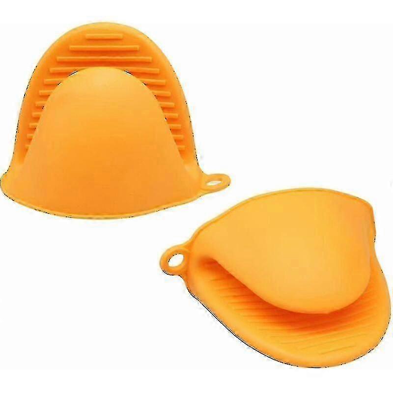 Silicone Gloves with Double Handle, Anti-Burns for Cooking, Baking, and Barbecue, 2 pcs Orange Yellow, Thick Design