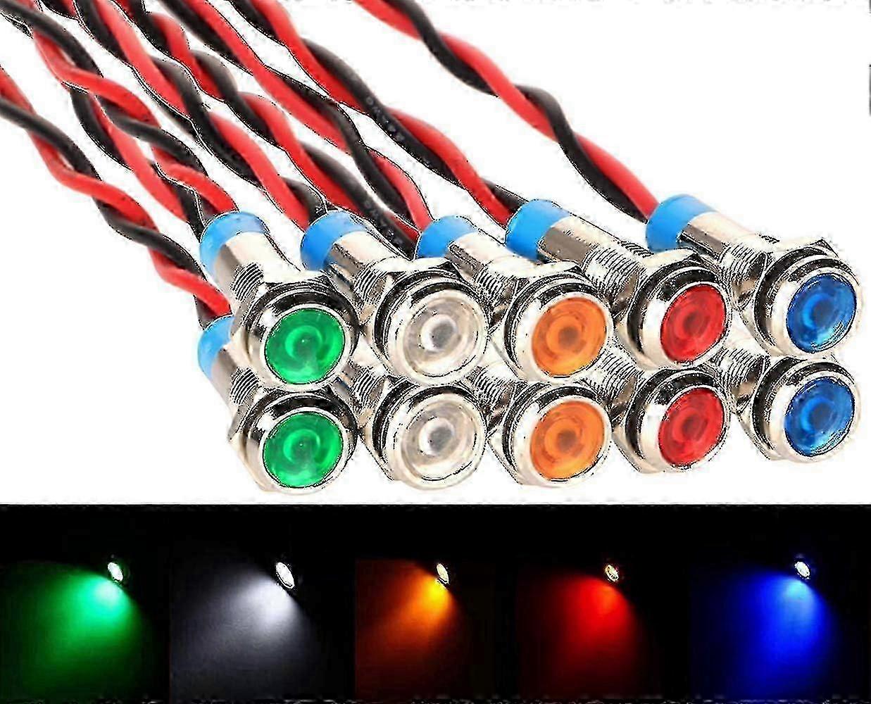 10pcs 12-24vdc 6mm Metal Led Light, Suitable for Panel Driver Warning Light