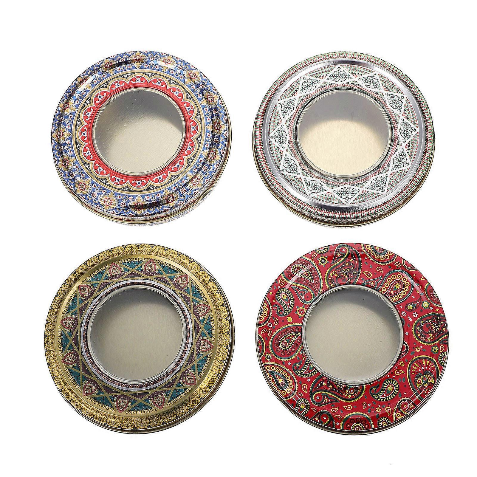 4pcs Sealed Storage Jars, Multi Purpose Tinplate Canisters for Dried Tea & More, Decorative Round Packaging Boxes with Fine Craftsmanship