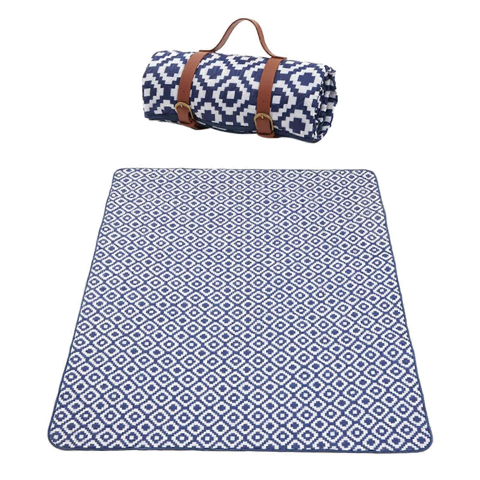 Picnic Blanket 200x150cm Waterproof Sandproof Outdoor Beach Mat with Carry Handle (Blue)