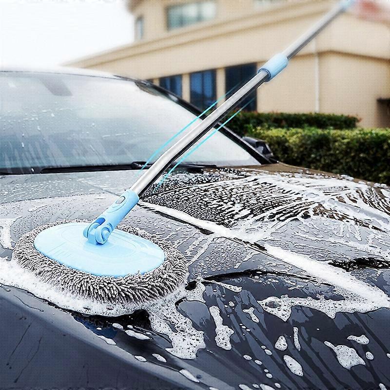 Car Chenille Curved Handle Telescopic Car Wash Soft Bristle Mop Blue