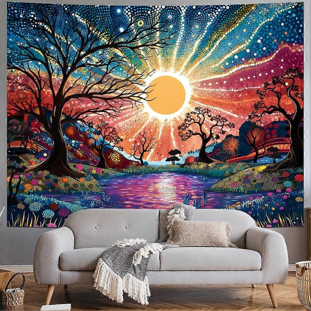 Tree of Life Tapestry Trippy Sun Forest Tapestries