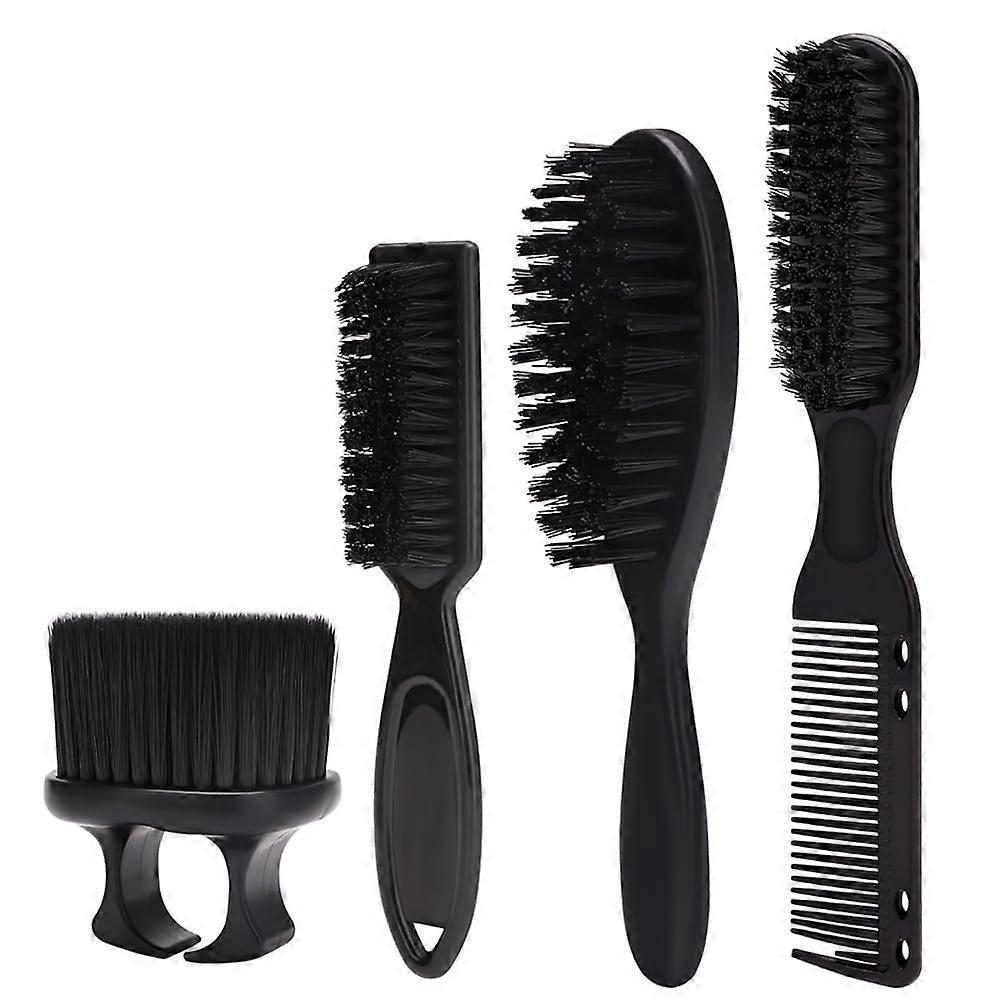 4 Pcs Shaving Brush Set, Black Plastic Professional Shaving Brushes for Men, Luxury Hairdressing Tools