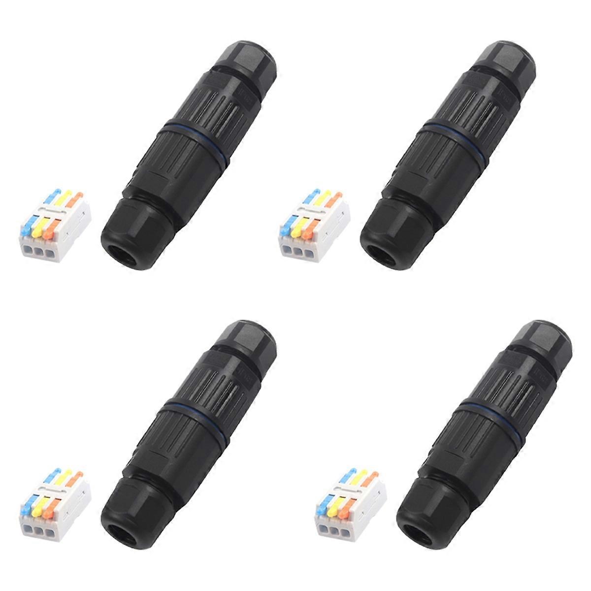 4 Sets Outdoor 3 Way Electrical Cable Connector IP68 Waterproof Junction Box Replaceable Lever Wire