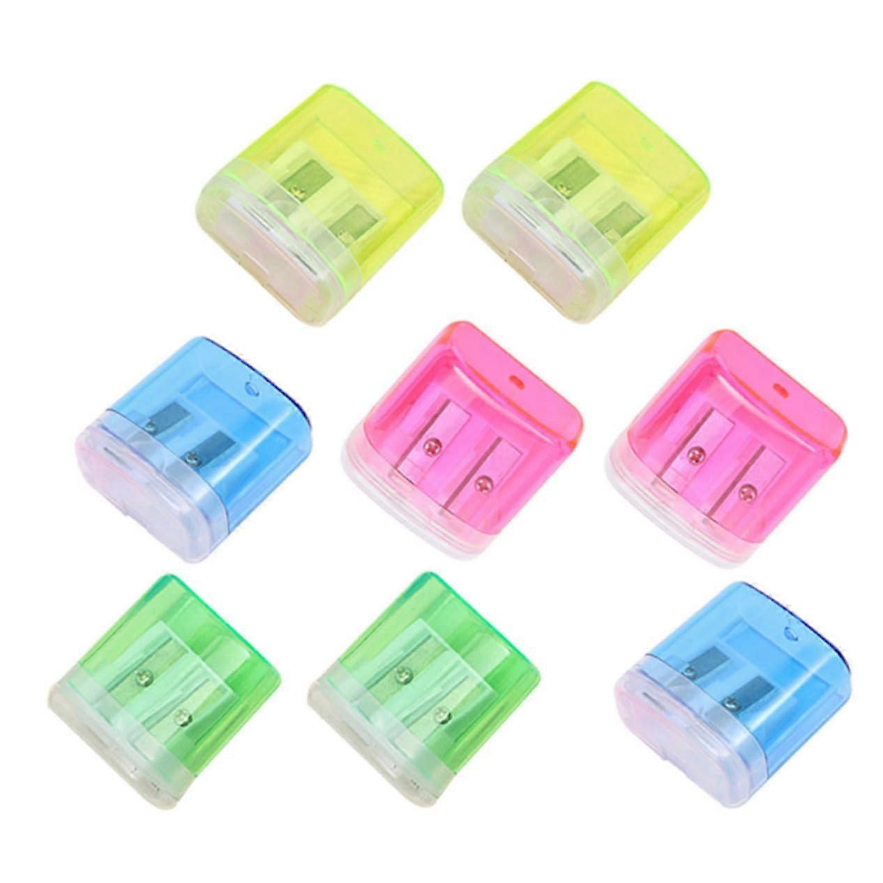 Manual Pencil Sharpener Made of Plastic and Metal, 8-piece, With Two Holes for Colored Pencils and Pencils, Portable and Practical