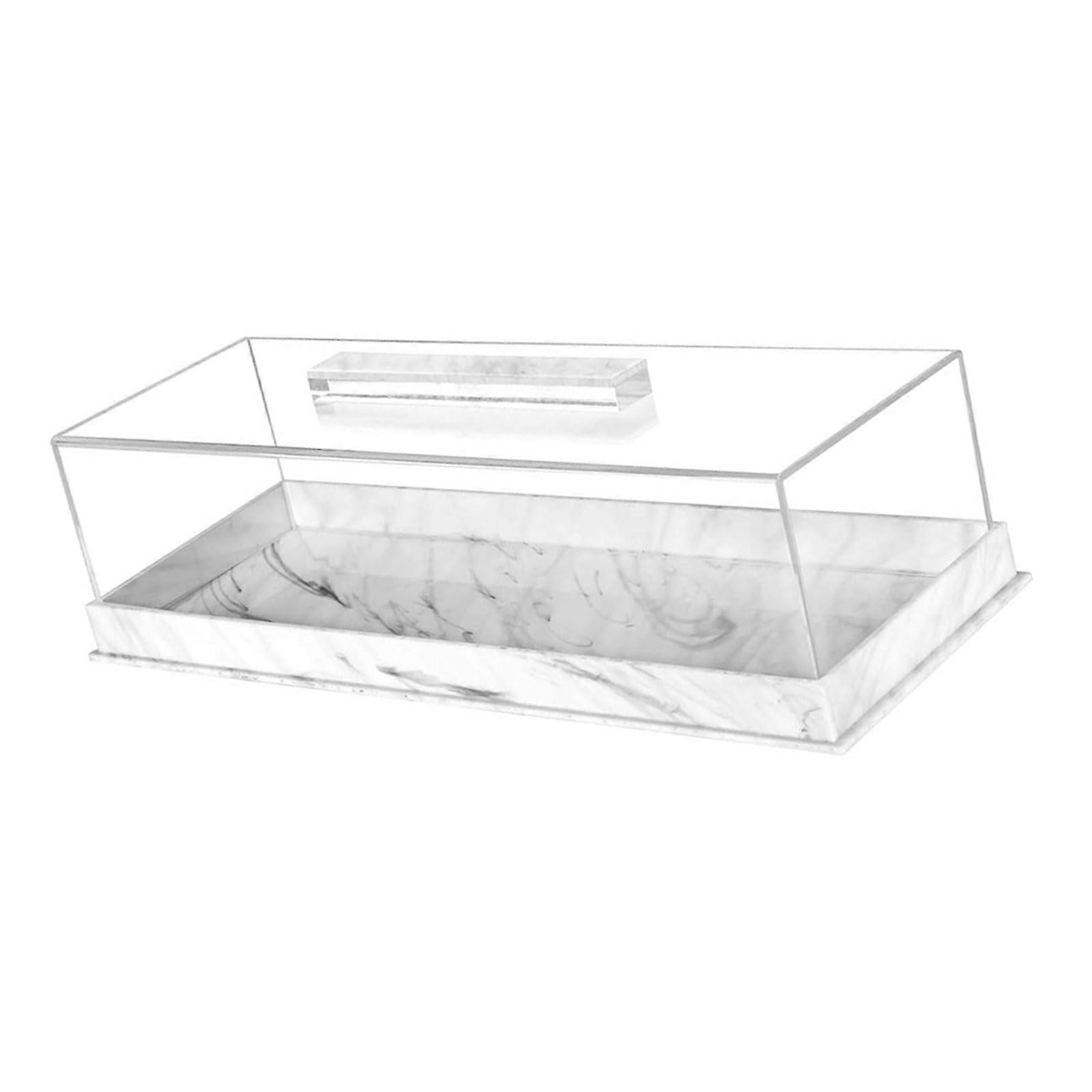 Rectangular cake plate with transparent lid, acrylic cake holder, dustproof, suitable for cakes and desserts, white