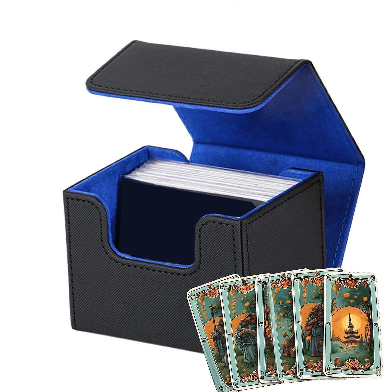 Card Game Storage Box For 120+ Cards, Deck Carrying Case, Shock-Resistant, Portable Magnetic Organizer, Black-Blue