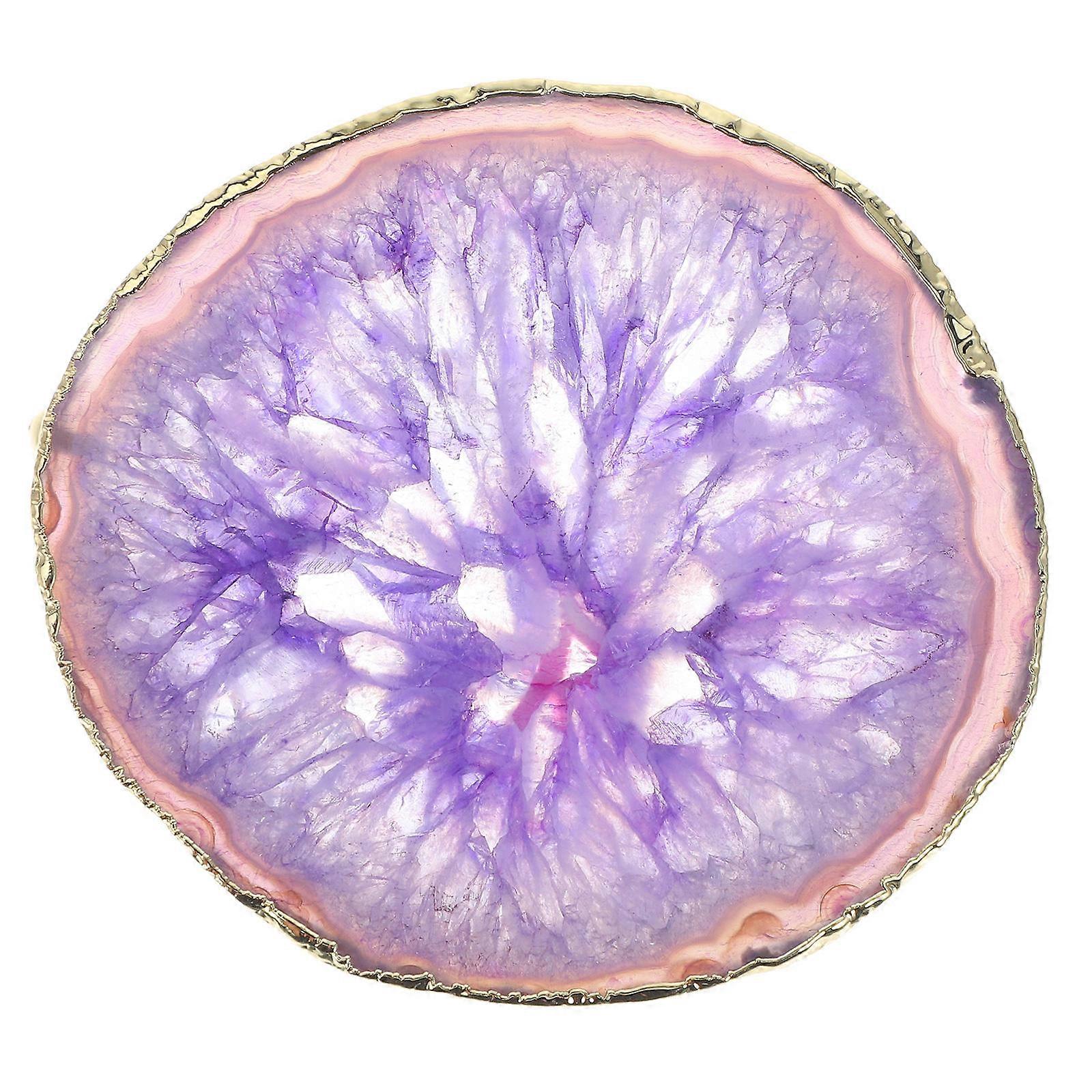 Natural Agate Coaster with Gold Trim Heat Resistant Purple Sliced Stone Cup Mat for Drinks, Stylish Table Protector for Home Use