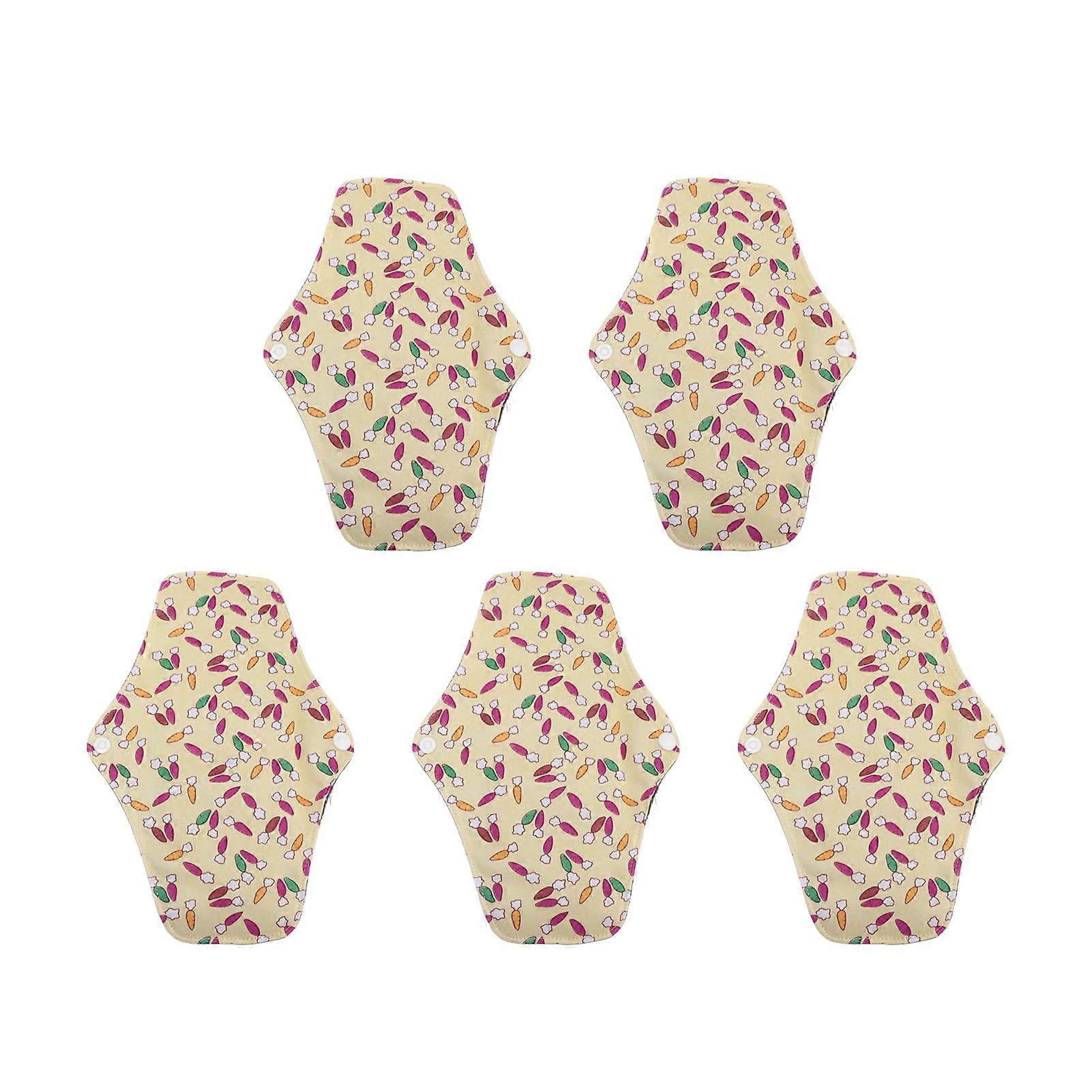 5pcs Bamboo Charcoal Cloth Menstrual Pads Super Absorbent Floral Printed Reusable Sanitary Pads for Women M Size T18