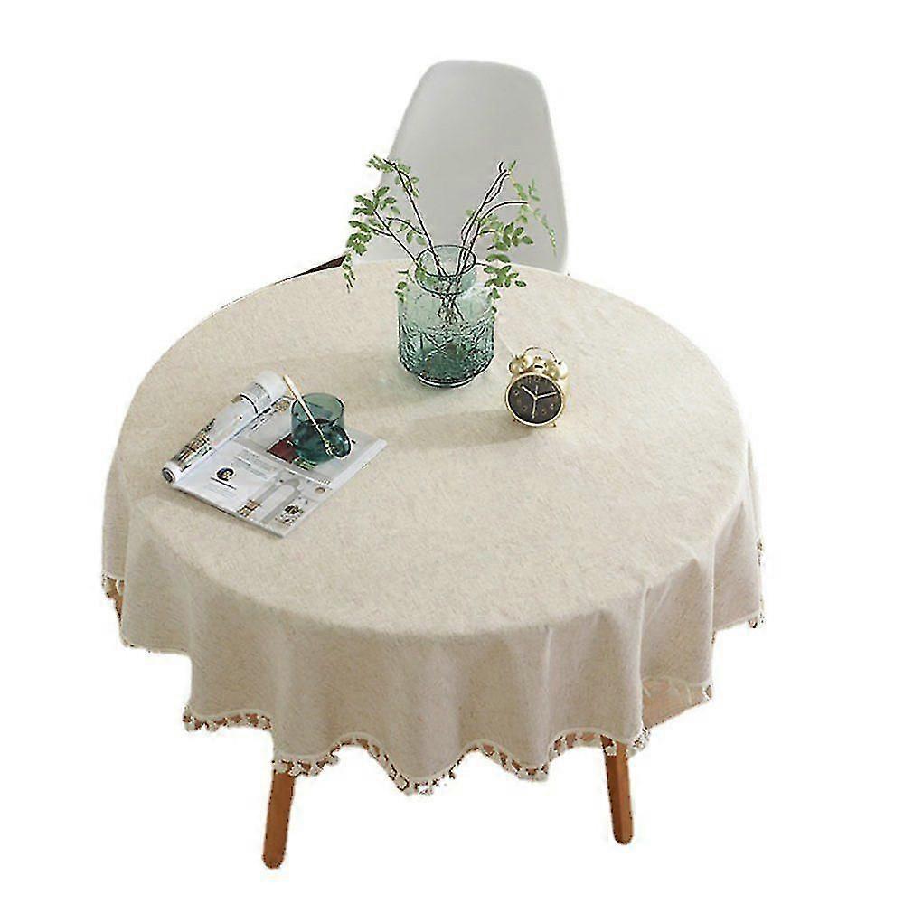 Round tablecloth, solid color tassel tablecloth, cotton tablecloth, suitable for home kitchen decora