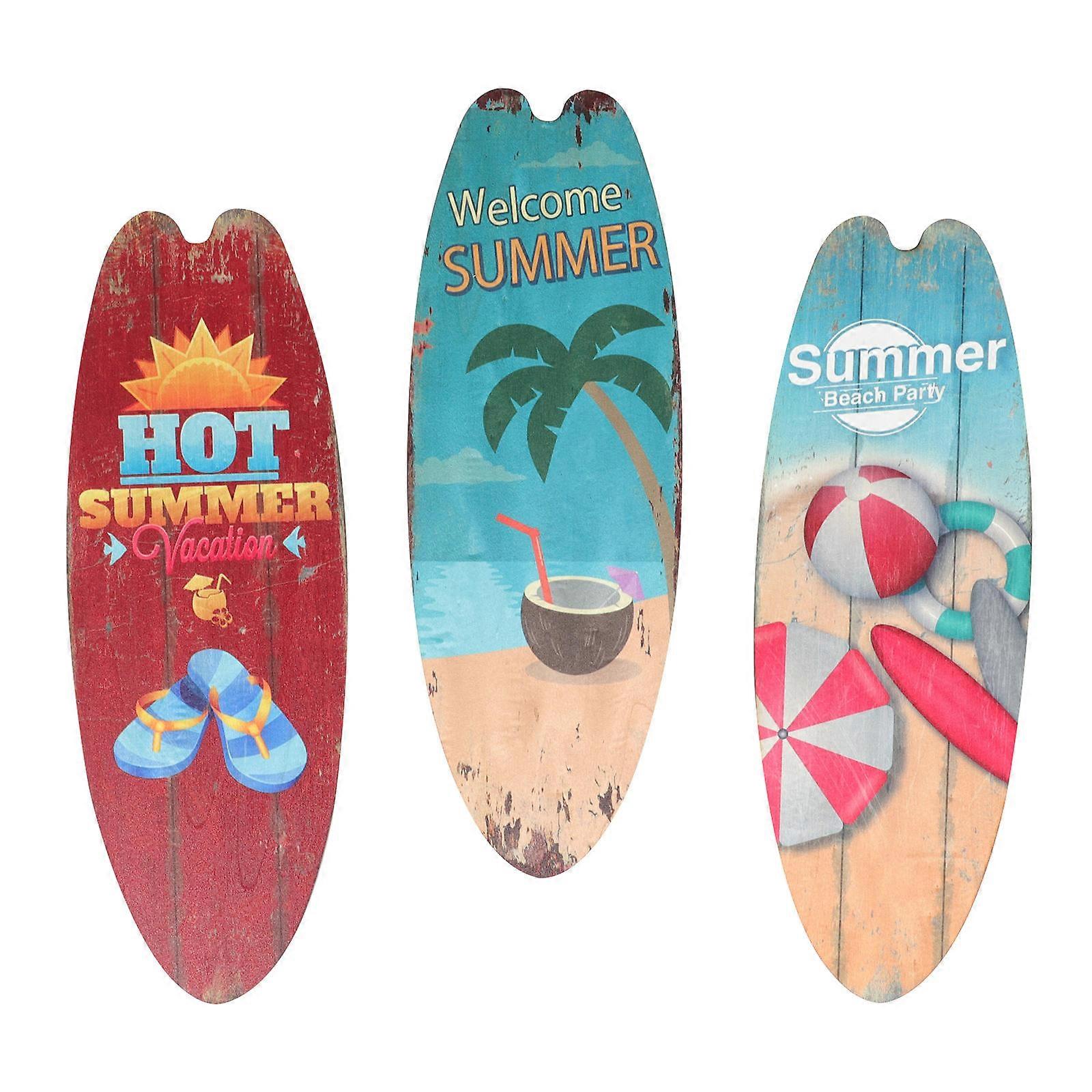 Decorative Surfboards For Wall Vintage Style Surfboard Wall Hanging Signs Home Beach Theme Wood Material 3Pack