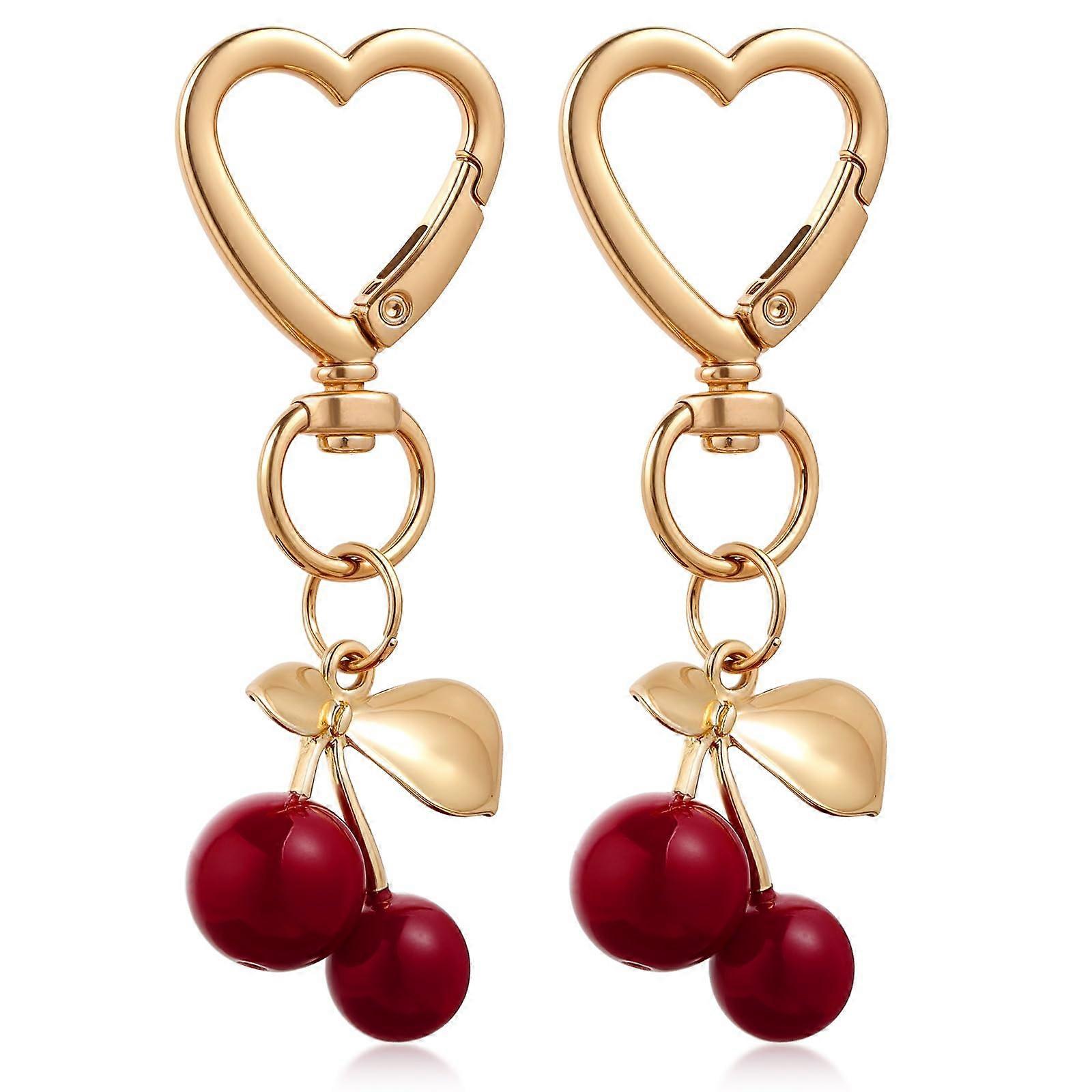 Crystal Cherry Keychains, Glitter Cherry Pendant, Cute Bag Charm, Aesthetic Fruit Keyring