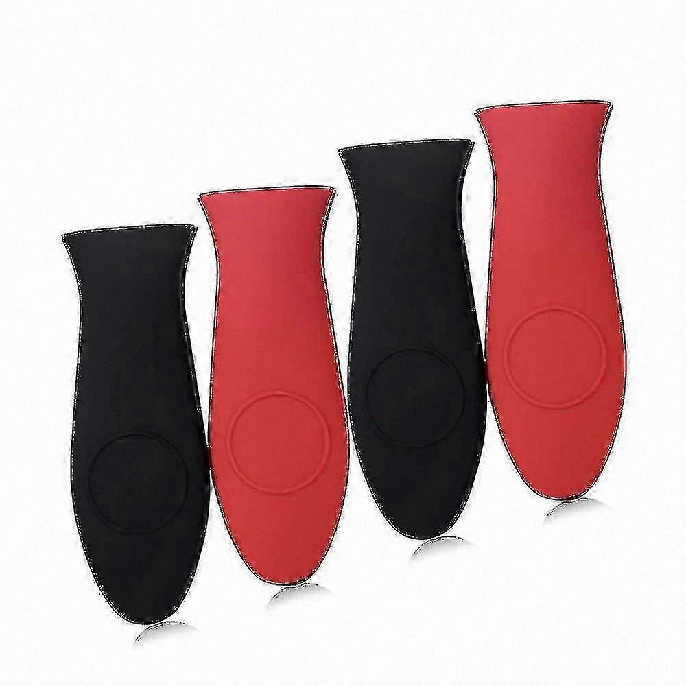Silicone Heat Resistant Grips, 4-Pack, Red & Black