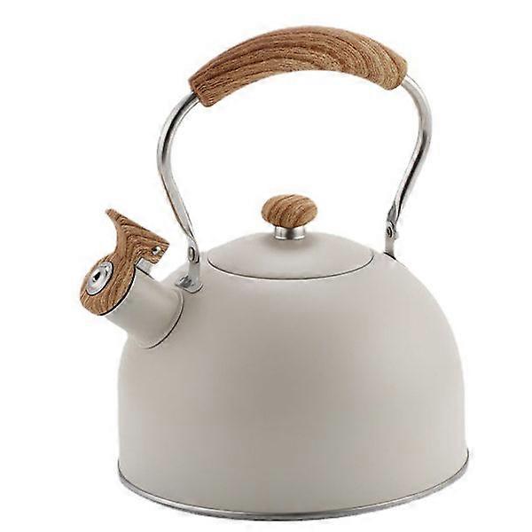 2,5L visslande vattenkokare för spishäll, rostfritt stål, trähandtag.