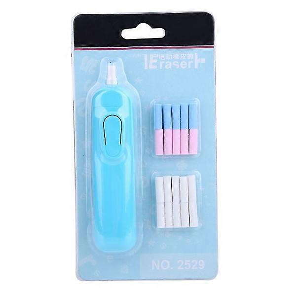 Automatic Electric Battery Operated Pencil Sharpener with 20 Erasers (Blue)